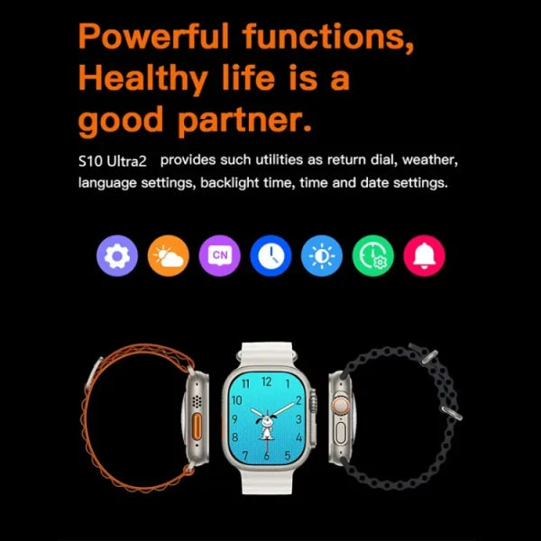 S10 Ultra 2 Smartwatch – Titanium Build, 7 Straps, Water-Resistant, Magnetic Charger