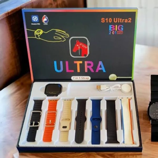 S10 Ultra 2 Smartwatch – Titanium Build, 7 Straps, Water-Resistant, Magnetic Charger