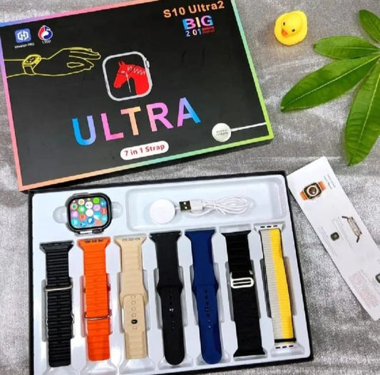 S10 Ultra 2 Smartwatch – Titanium Build, 7 Straps, Water-Resistant, Magnetic Charger