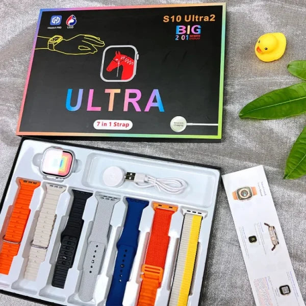 S10 Ultra 2 Smartwatch – Titanium Build, 7 Straps, Water-Resistant, Magnetic Charger