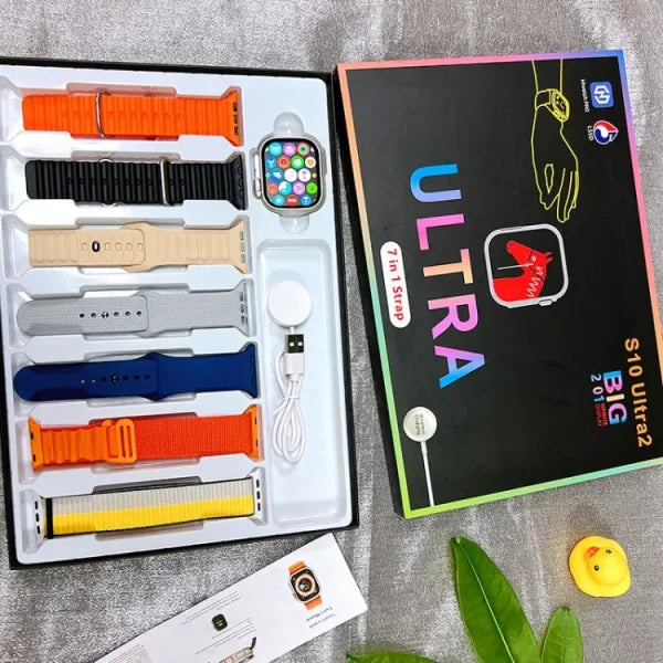 S10 Ultra 2 Smartwatch – Titanium Build, 7 Straps, Water-Resistant, Magnetic Charger