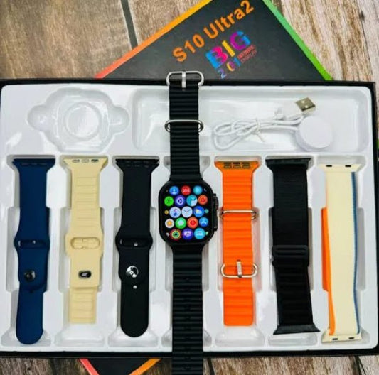 S10 Ultra 2 Smartwatch – Titanium Build, 7 Straps, Water-Resistant, Magnetic Charger